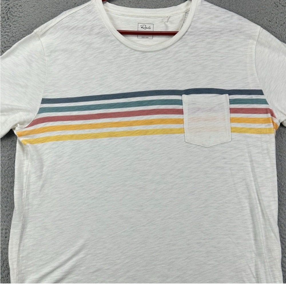 RAILS Revolution White Tee with pocket Multicolor Stripes